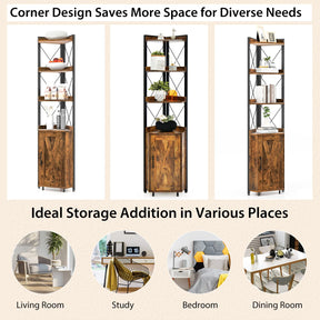 Giantex 6-Tier Corner Shelf, Standing Bookcase Bookshelf with 5-Level Adjustable Shelf & Anti-Tipping Kits