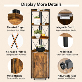 Giantex 6-Tier Corner Shelf, Standing Bookcase Bookshelf with 5-Level Adjustable Shelf & Anti-Tipping Kits