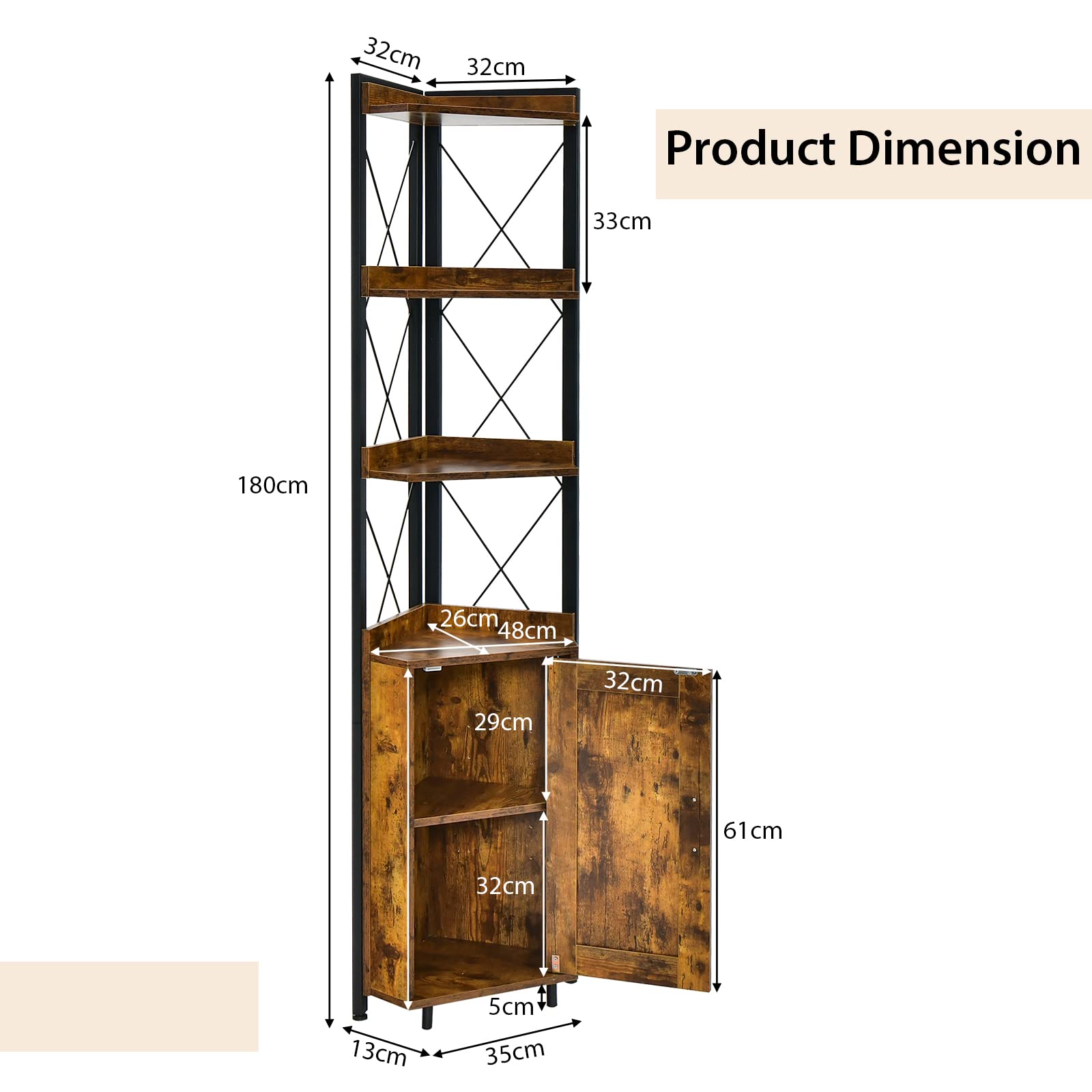Giantex 6-Tier Corner Shelf, Standing Bookcase Bookshelf with 5-Level Adjustable Shelf & Anti-Tipping Kits