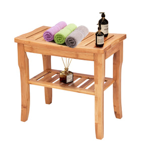 Giantex Bamboo Shower Bench Seat with Storage Shelf