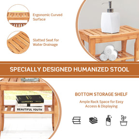 Giantex Bamboo Shower Bench Seat with Storage Shelf