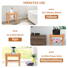 Giantex Bamboo Shower Bench Seat with Storage Shelf