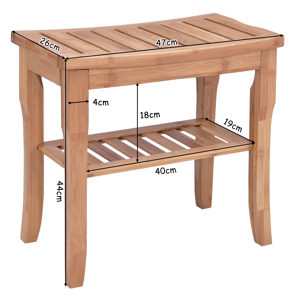 Giantex Bamboo Shower Bench Seat with Storage Shelf
