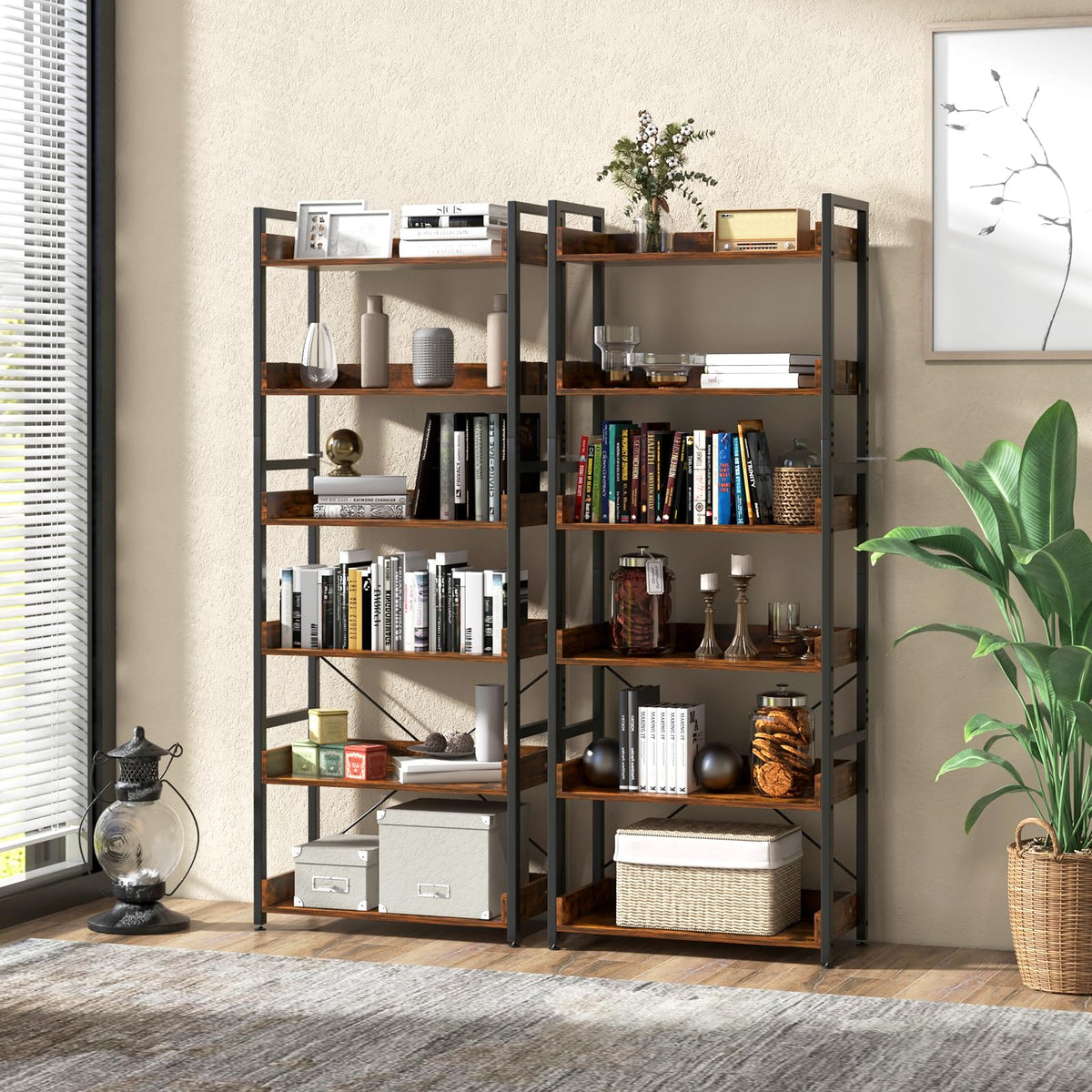 Giantex Bookshelf, 6-Tier Storage Rack w/ 4 Hooks
