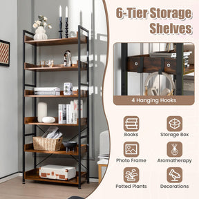 Giantex Bookshelf, 6-Tier Storage Rack w/ 4 Hooks