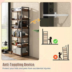 Giantex Bookshelf, 6-Tier Storage Rack w/ 4 Hooks