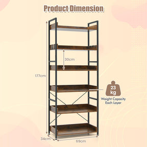 Giantex Bookshelf, 6-Tier Storage Rack w/ 4 Hooks