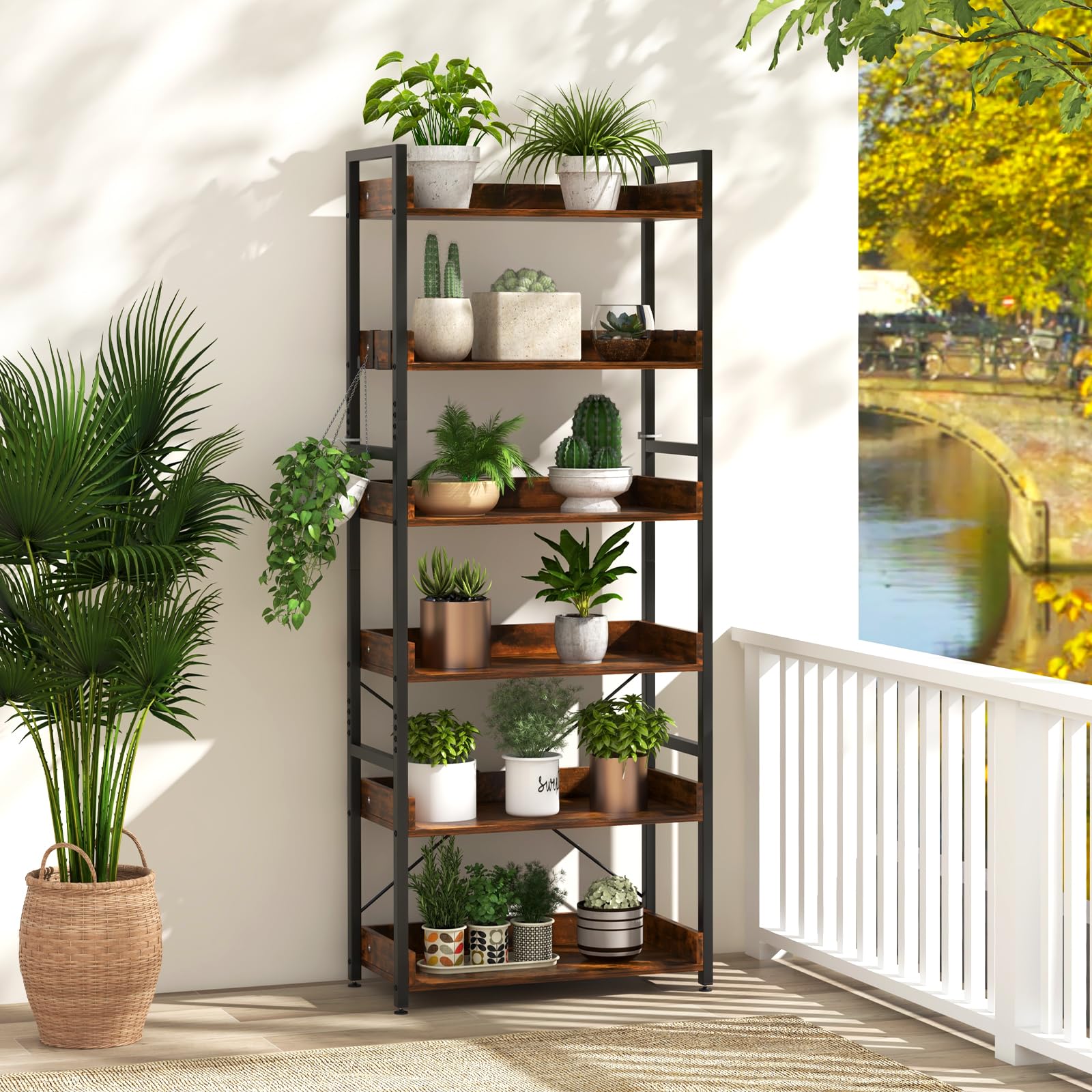Giantex Bookshelf, 6-Tier Storage Rack w/ 4 Hooks