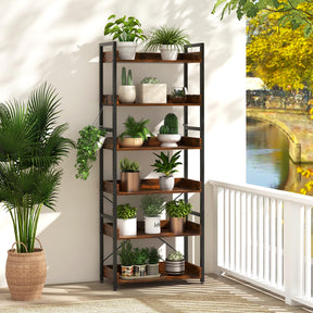 Giantex Bookshelf, 6-Tier Storage Rack w/ 4 Hooks