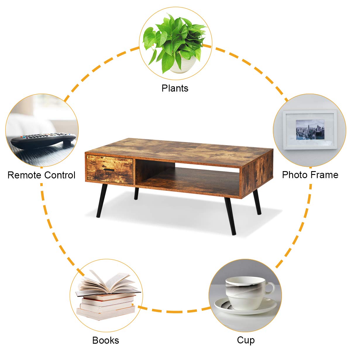 Giantex Coffee Table, Cocktail Table, Mid-Century Modern Accent Table
