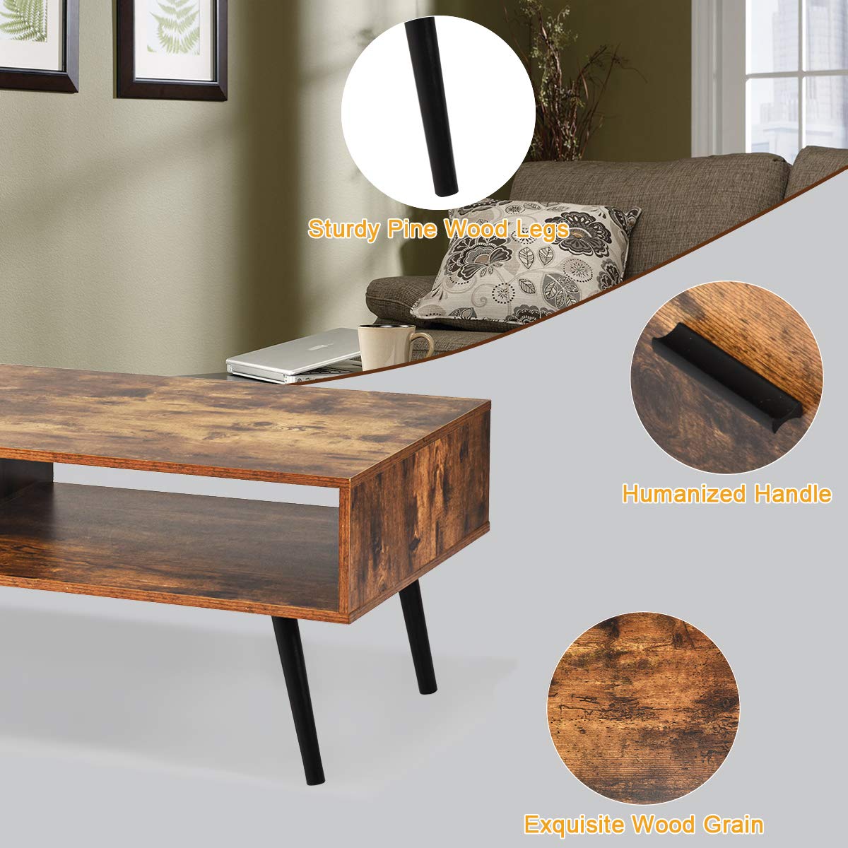 Giantex Coffee Table, Cocktail Table, Mid-Century Modern Accent Table