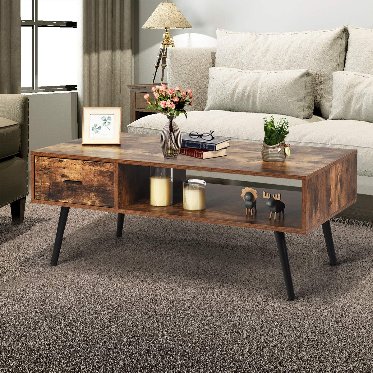 Giantex Coffee Table, Cocktail Table, Mid-Century Modern Accent Table