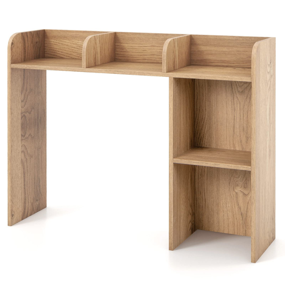 Giantex Desk Bookshelf, Multipurpose Wood Countertop Hutch with 4 Shelves & Open Back Compartment