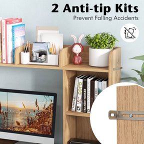 Giantex Desk Bookshelf, Multipurpose Wood Countertop Hutch with 4 Shelves & Open Back Compartment