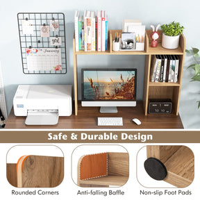 Giantex Desk Bookshelf, Multipurpose Wood Countertop Hutch with 4 Shelves & Open Back Compartment