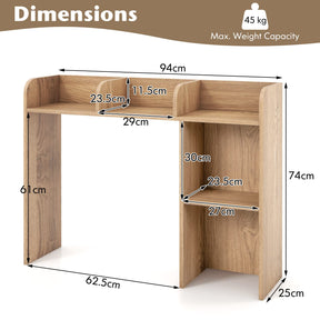 Giantex Desk Bookshelf, Multipurpose Wood Countertop Hutch with 4 Shelves & Open Back Compartment