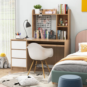 Giantex Desk Bookshelf, Multipurpose Wood Countertop Hutch with 4 Shelves & Open Back Compartment