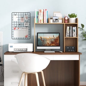 Giantex Desk Bookshelf, Multipurpose Wood Countertop Hutch with 4 Shelves & Open Back Compartment