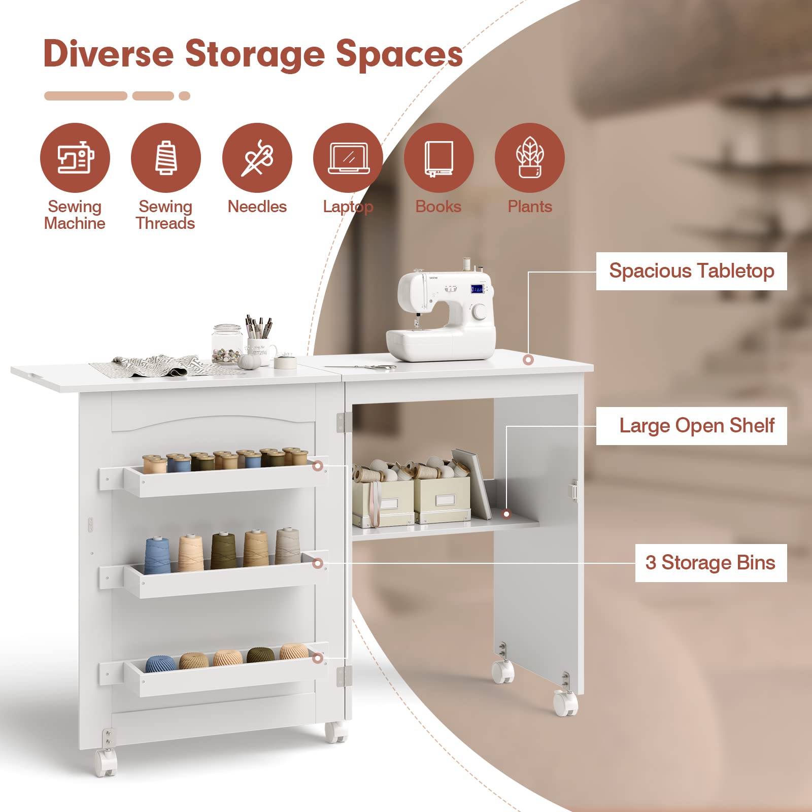 Giantex Folding Sewing Table w/Storage