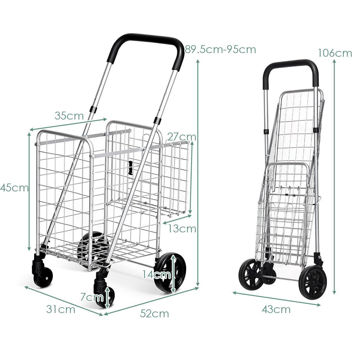 Giantex Folding Shopping Cart, 52D x 43W x 89.5H