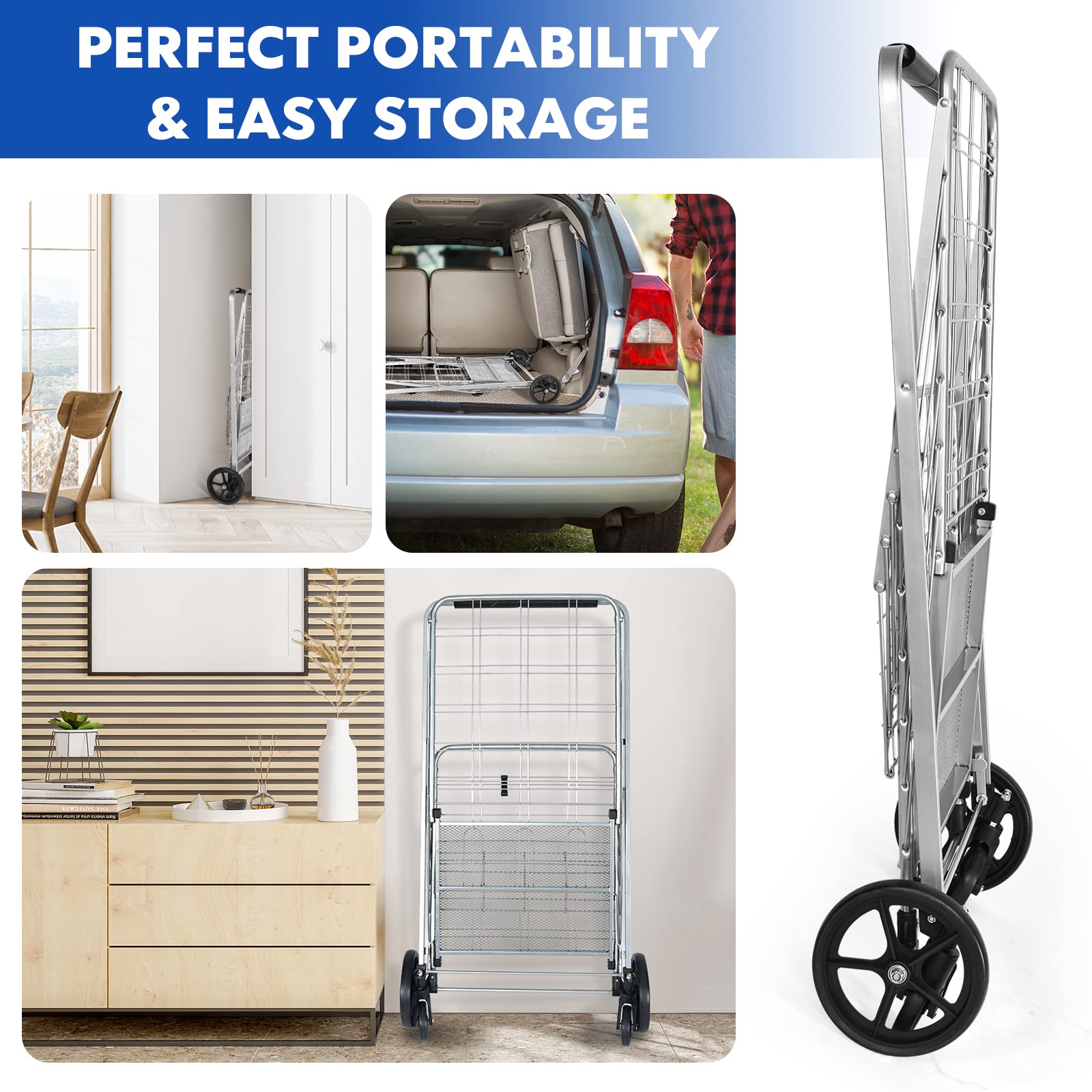 Giantex Folding Shopping Cart, Extra Jumbo Double Basket Grocery Cart