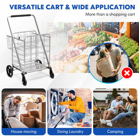 Giantex Folding Shopping Cart, Extra Jumbo Double Basket Grocery Cart