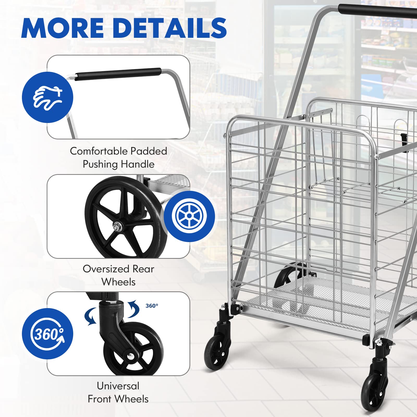 Giantex Folding Shopping Cart, Extra Jumbo Double Basket Grocery Cart