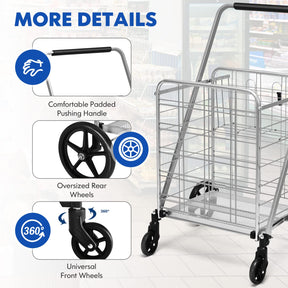 Giantex Folding Shopping Cart, Extra Jumbo Double Basket Grocery Cart