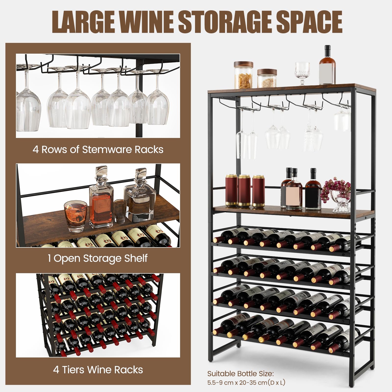 Giantex Freestanding Wine Bakers Rack, Industrial Floor Wine Rack