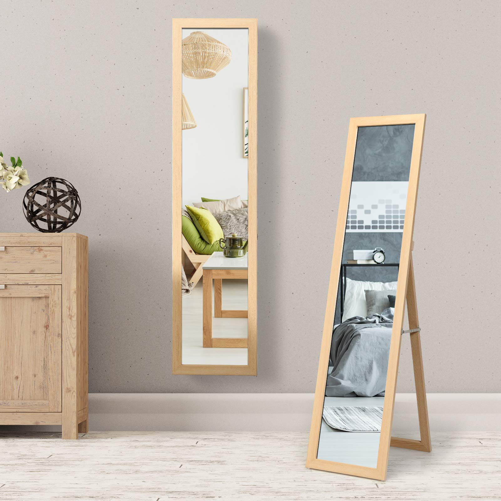Giantex Full-Length Wood Mirror, Standing Mirror & Wall Mirror