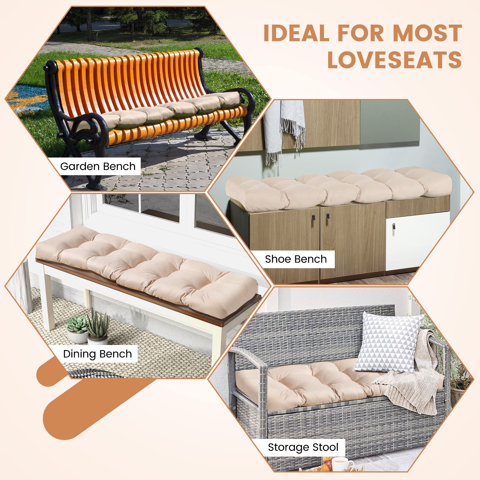Giantex Indoor Outdoor Bench Cushion, 132 x 49 x 15 cm Patio Chair Cushions