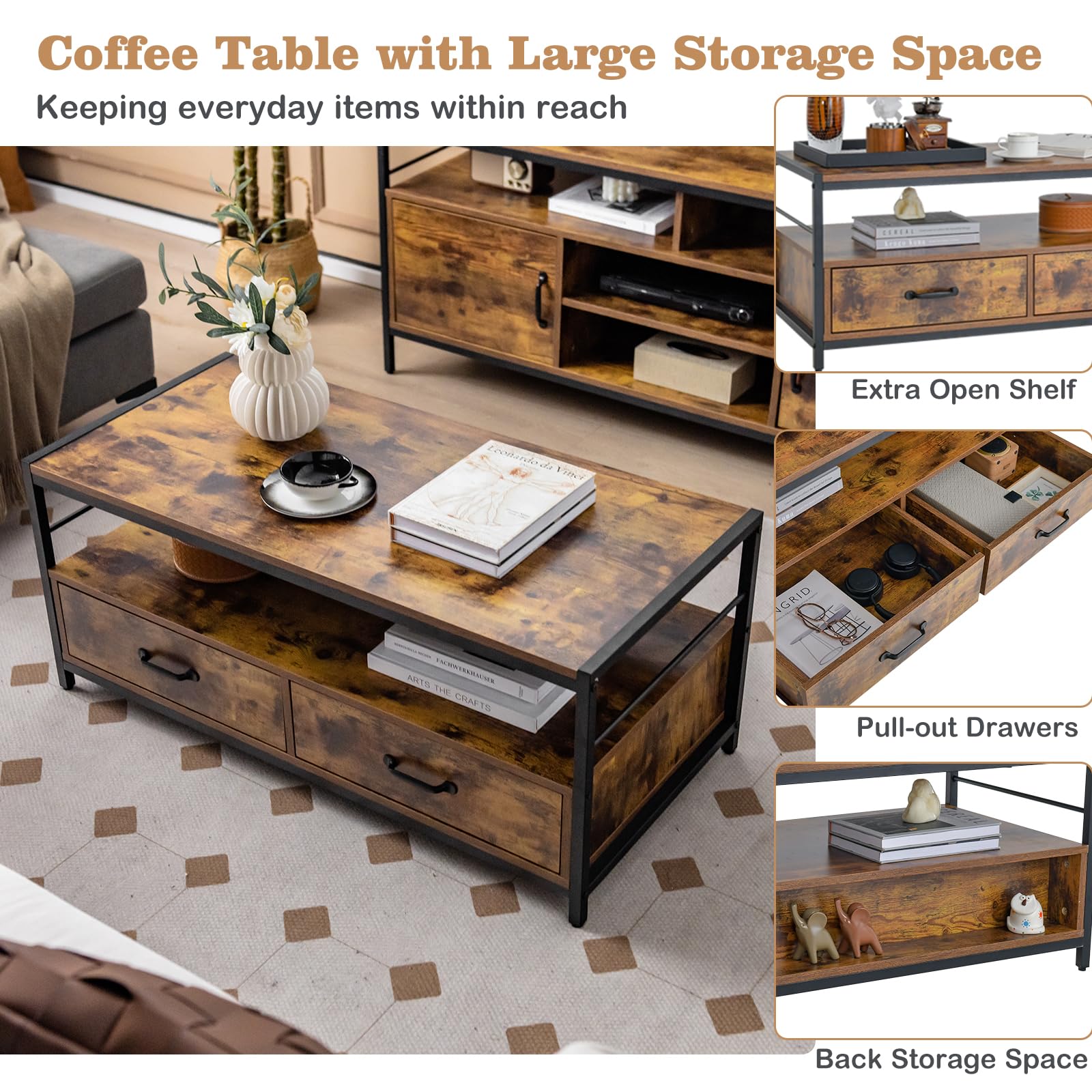 Giantex Industrial Coffee Table with Storage