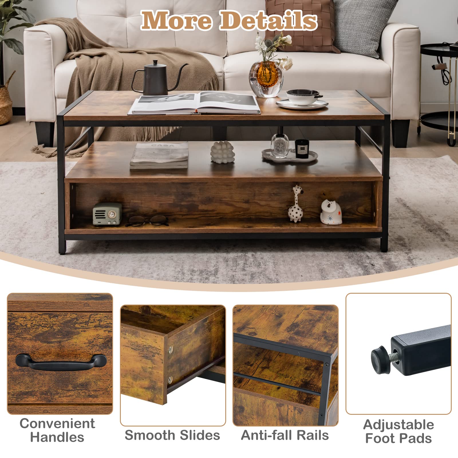 Giantex Industrial Coffee Table with Storage