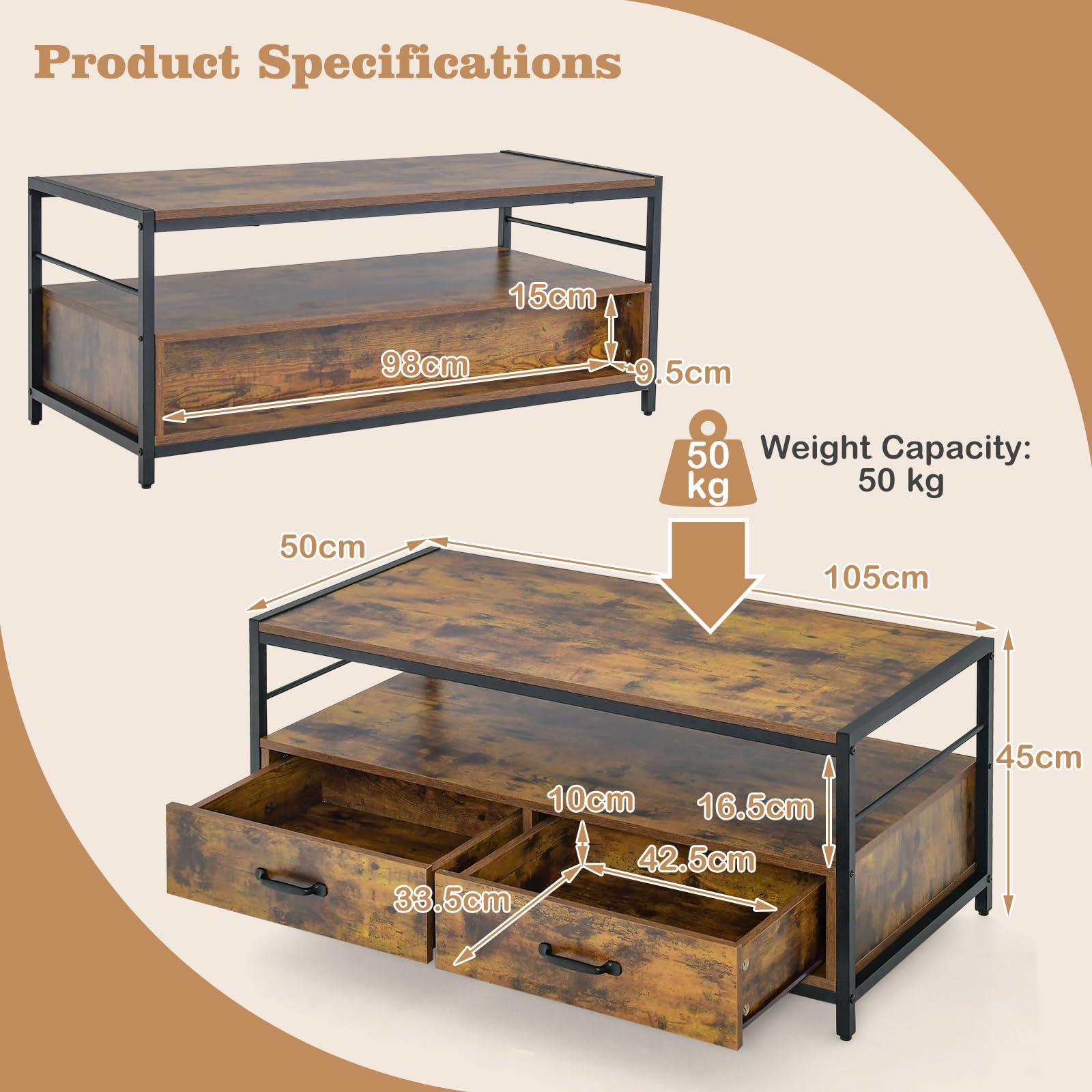 Giantex Industrial Coffee Table with Storage