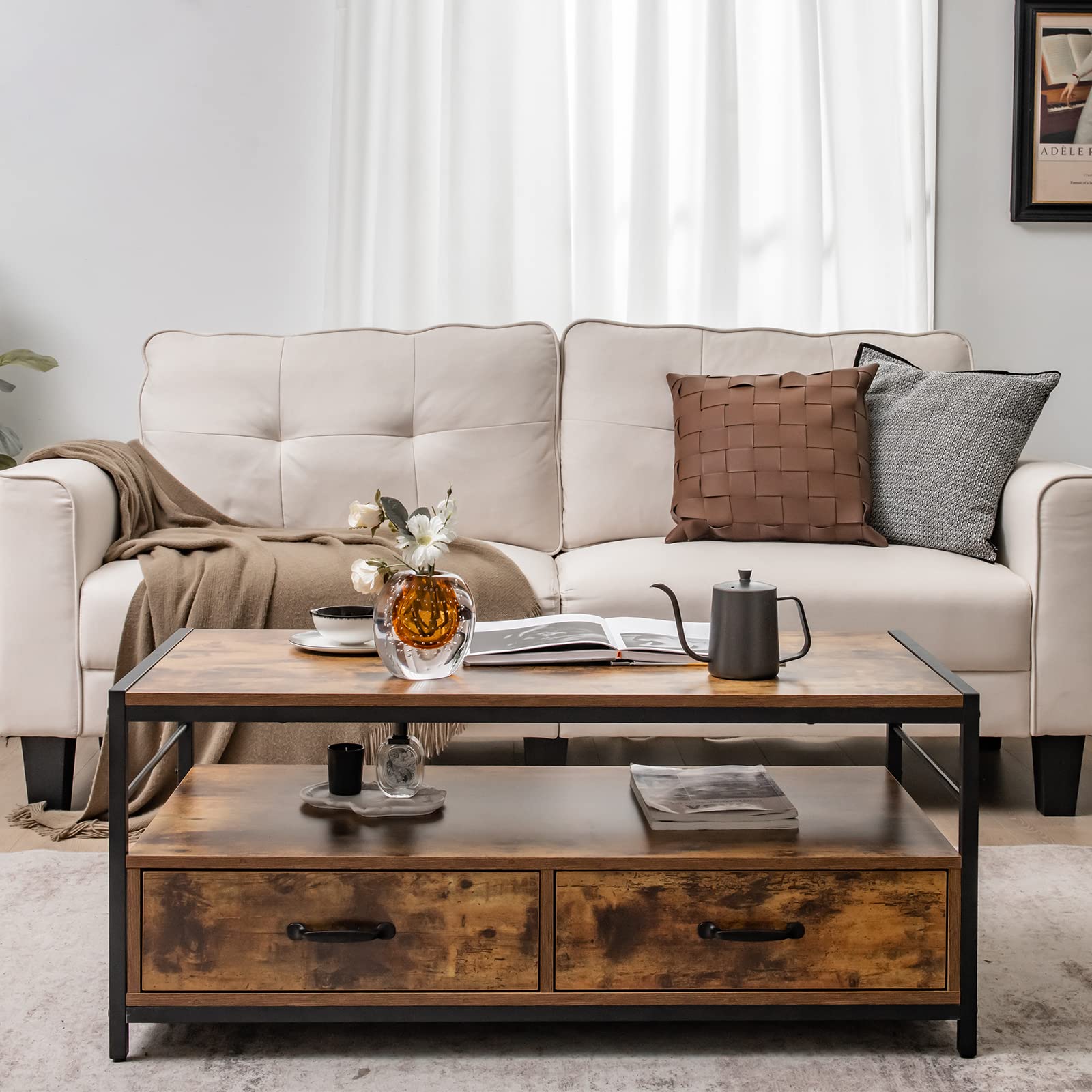 Giantex Industrial Coffee Table with Storage