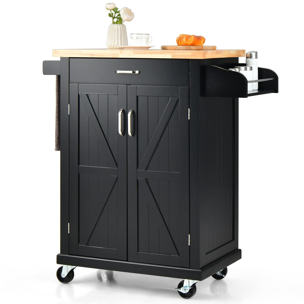Giantex Kitchen Cart w/Rubber Wood Top