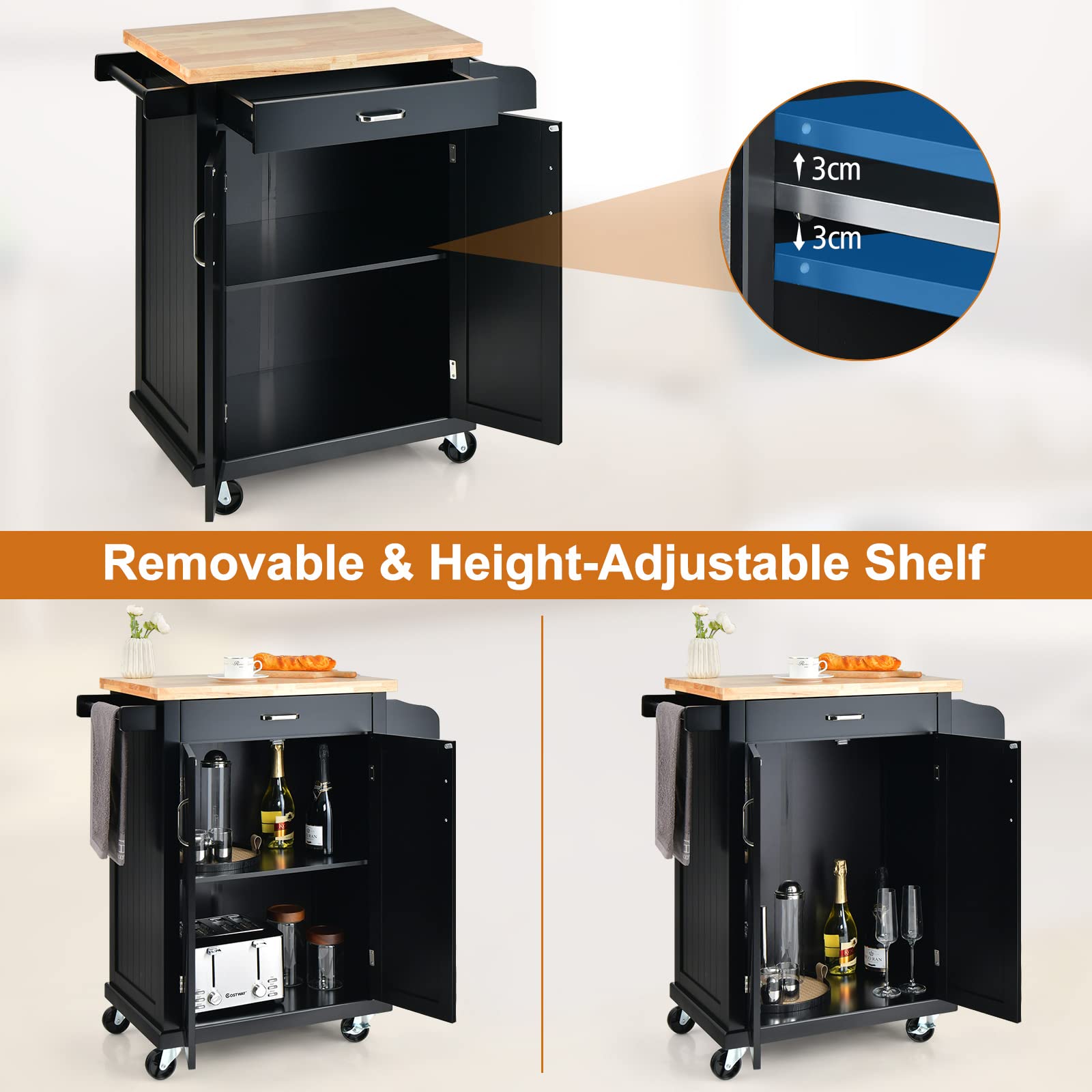 Giantex Kitchen Cart w/Rubber Wood Top
