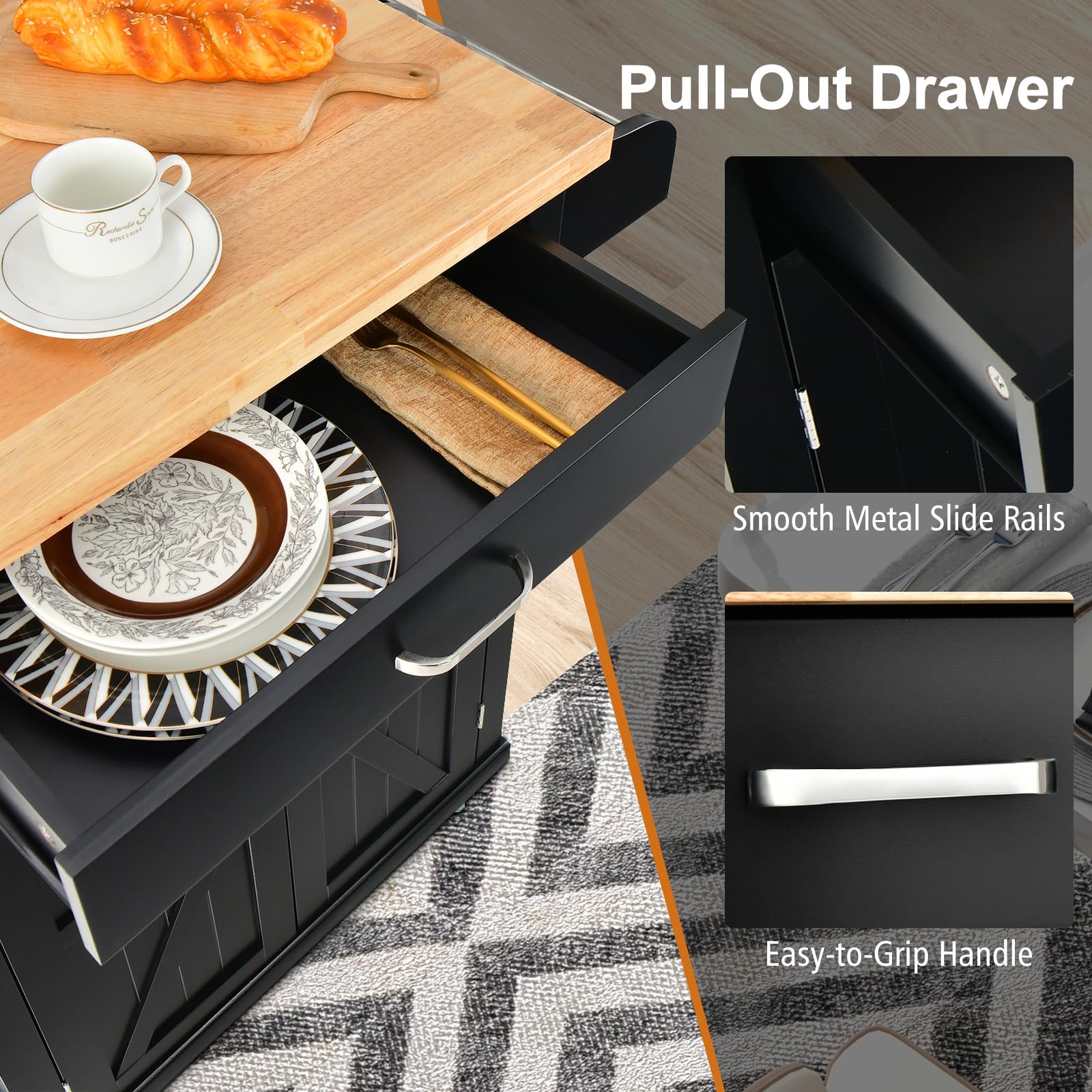 Giantex Kitchen Cart w/Rubber Wood Top