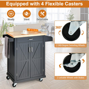 Giantex Kitchen Cart w/Rubber Wood Top