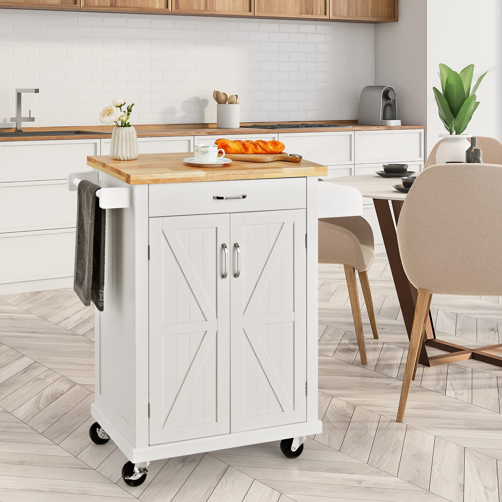 Giantex Kitchen Cart w/Rubber Wood Top