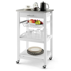 Giantex Kitchen Island on Wheels, Rolling Kitchen Cart with Stainless Steel Countertop