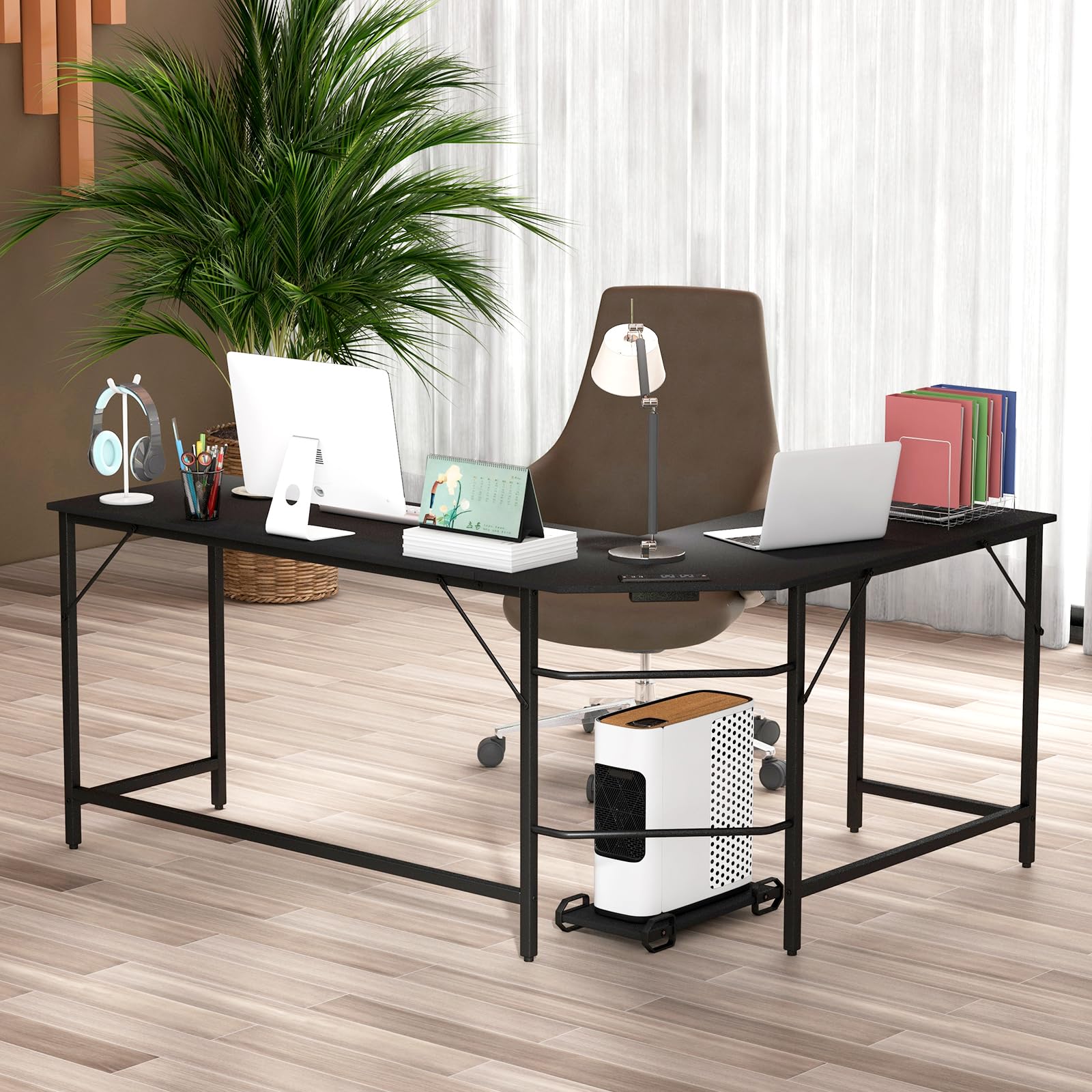 Giantex L-Shaped Desk with Power Outlet