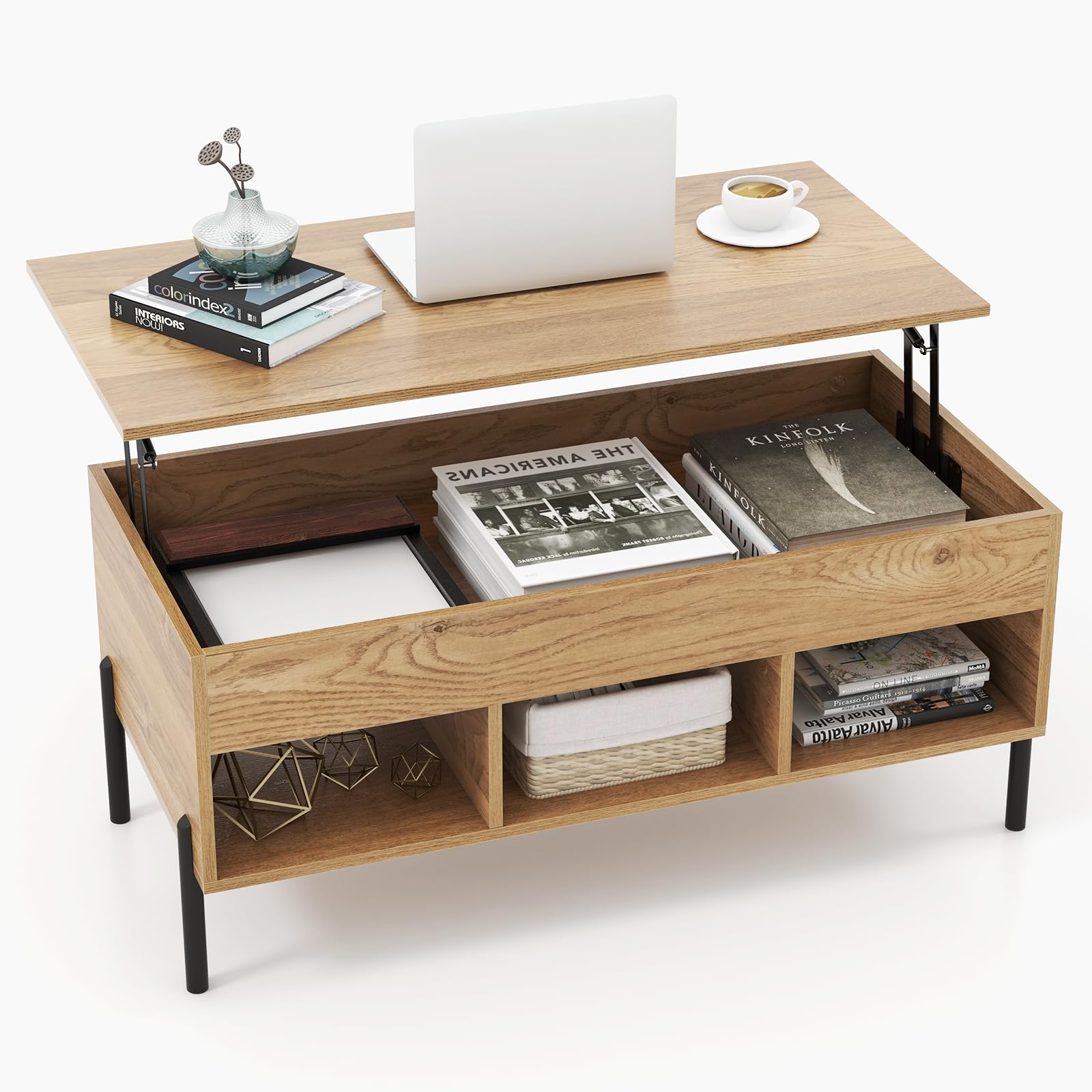 Giantex Lift Top Coffee Table, Rising Center Table with Large Hidden Compartment
