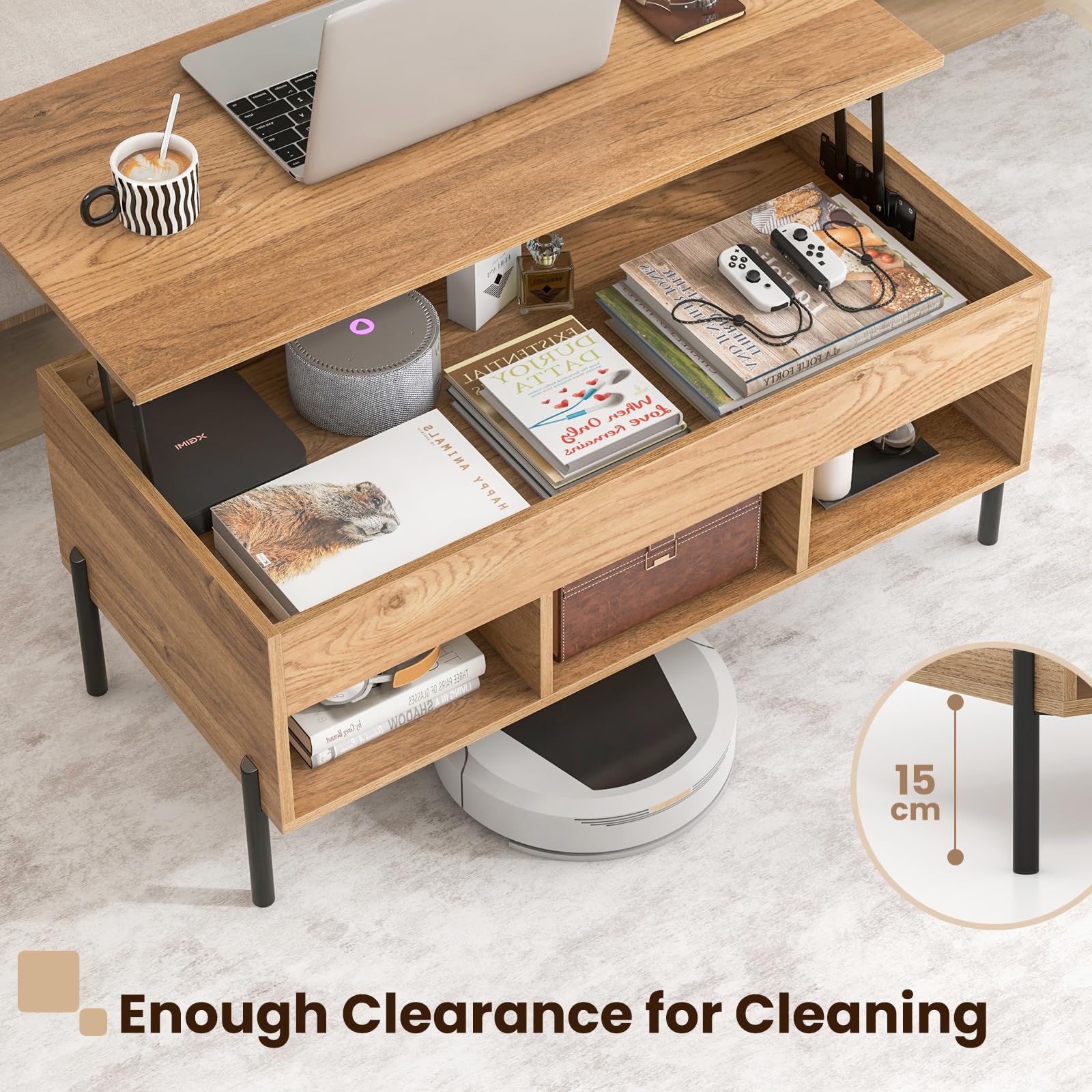 Giantex Lift Top Coffee Table, Rising Center Table with Large Hidden Compartment