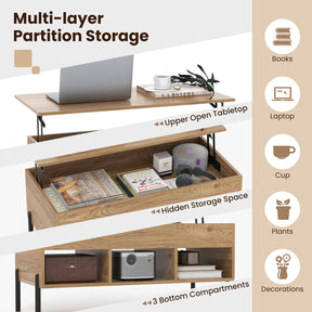 Giantex Lift Top Coffee Table, Rising Center Table with Large Hidden Compartment