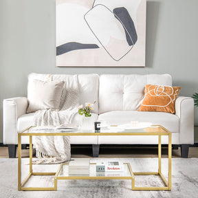 Giantex Modern 2-Tier Coffee Table, Rectangular Accent Table with Golden Metal Frame