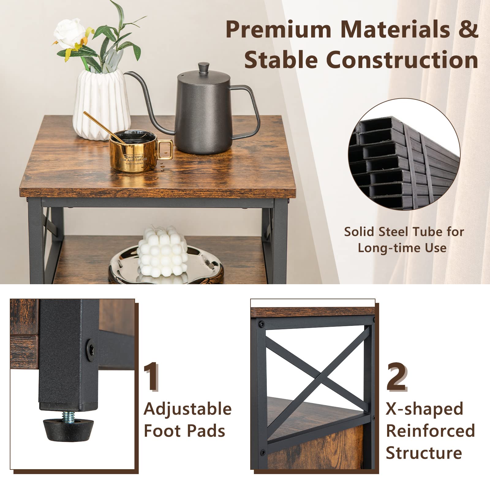 Giantex Modern Nightstand Set of 2, Industrial End Table