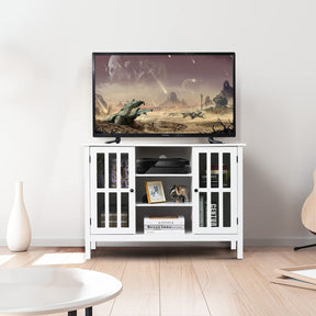 Giantex Modern TV Stand, Wood Media Console Table with 2 Tempered Glass Doors & 7 Storage Compartments