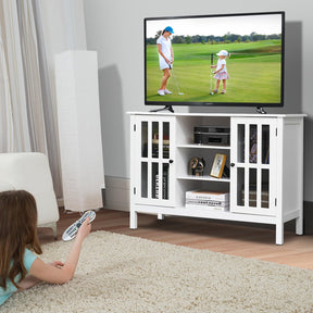 Giantex Modern TV Stand, Wood Media Console Table with 2 Tempered Glass Doors & 7 Storage Compartments