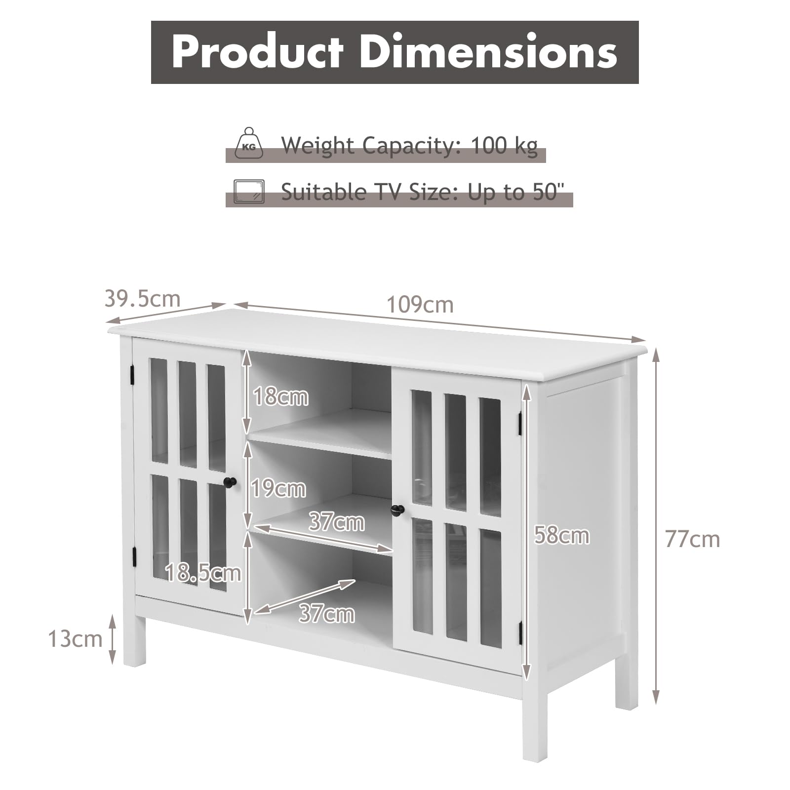 Giantex Modern TV Stand, Wood Media Console Table with 2 Tempered Glass Doors & 7 Storage Compartments